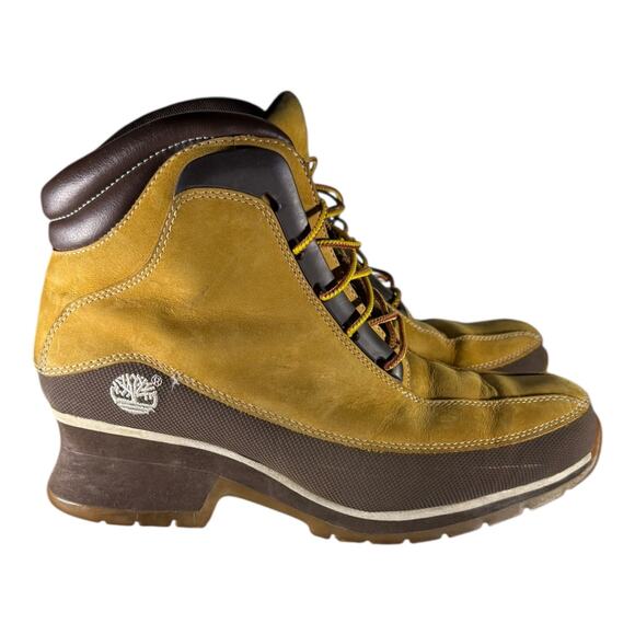 Timberland Wheat Brown Leather Wedge Hiker Ankle Boots Womens Size 9.5 M - Picture 1 of 8